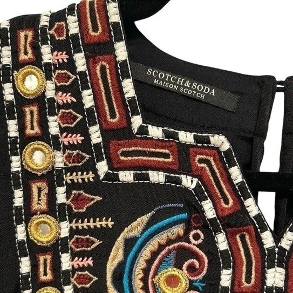 Scotch & Soda x Nomadic Dreamers Embroidered Black Dress S/M Pockets Boho‎ Folk - Picture 3 of 10